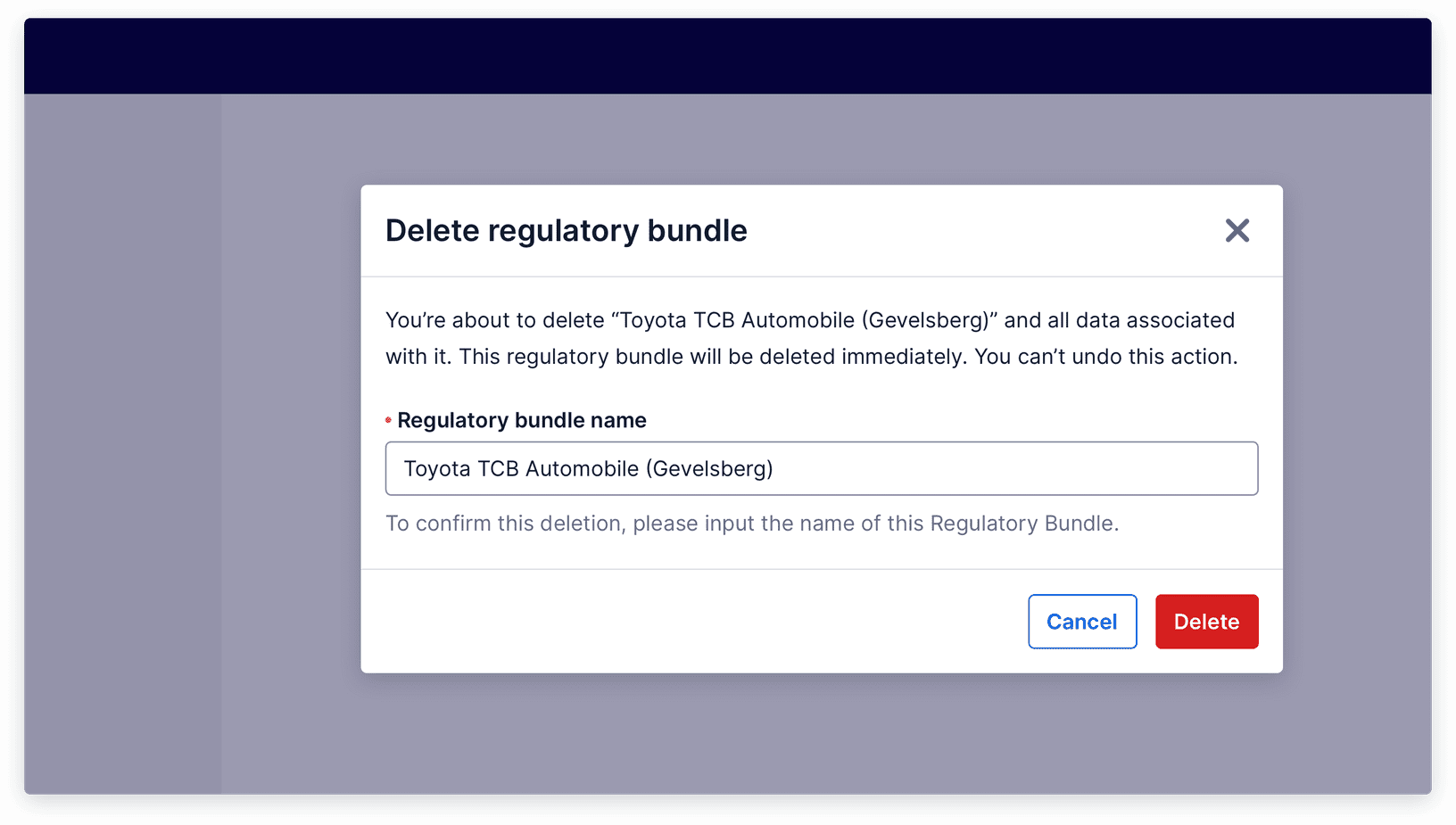modal with an input and a destructive button to confirm deletion