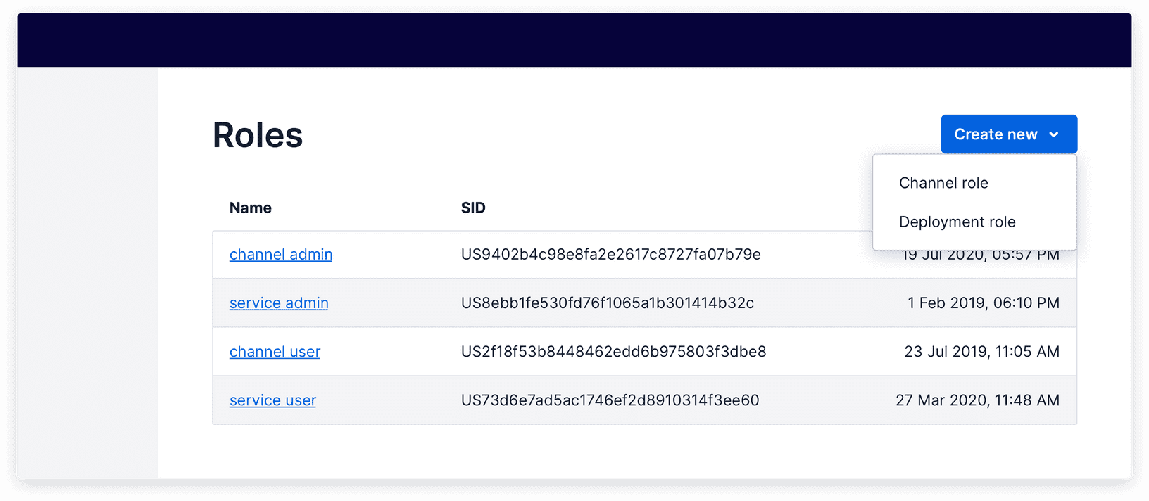 table with a primary action button that opened a menu